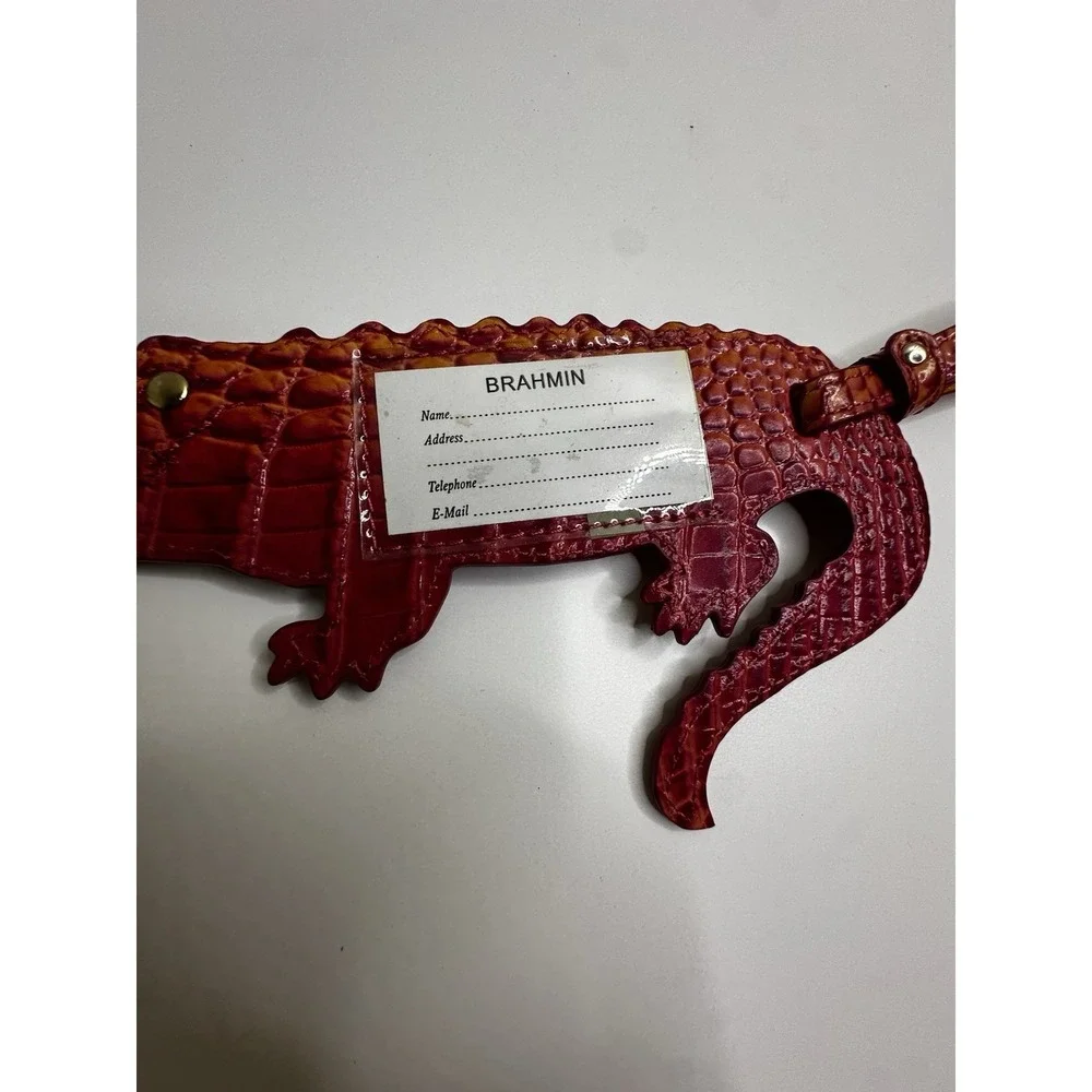 NEW Brahmin Mel Luggage Tag Passion Fruit Melbourne Leather Embossed Crocodile